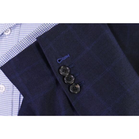 Andrew Lock Bespoke Tailored Navy Blue Windowpane Wool Fleece 2Btn Sportcoat 48L - Picture 7 of 11